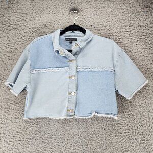 Blue Blush Top Womens Small Blue Denim Short Sleeve Cropped